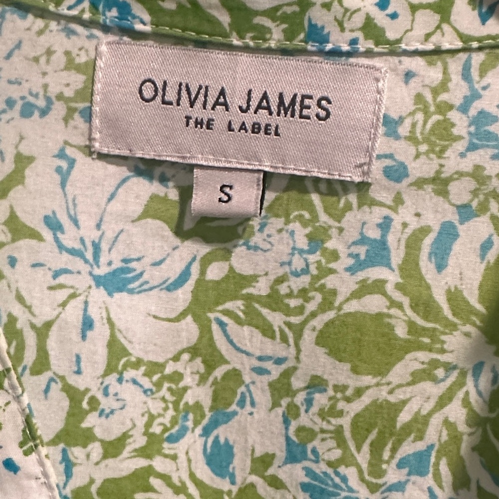 Floral Puff-Sleeve Mini Dress in Green and White - Picture 2 of 3